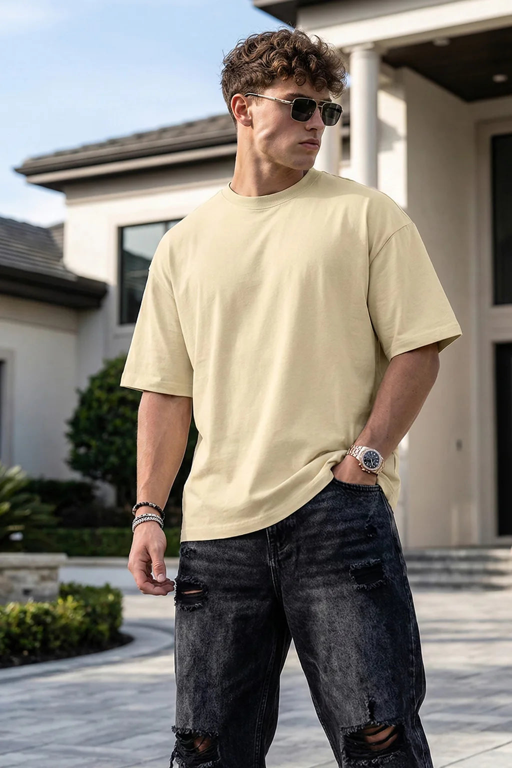 Oversized Unisex Beige T-Shirt